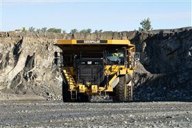 Birdsboro Quarry: A Caterpillar 777G heads to the primary crusher after being loaded with shot rock.