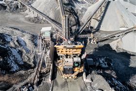 Birdsboro Quarry: A Caterpillar 777G feeds the primary crusher with shot rock.