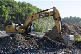Lehigh Valley Division: A Caterpillar 349F digs a basin on a site in Easton, PA. 