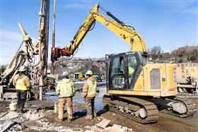 Structures Division: A Structures Division crew installs micropiles.