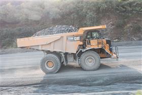 Easton Quarry: A Caterpillar 775G heads to the primary crusher with a load of shot rock.