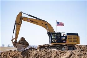 Easton Quarry: A Caterpillar 349F strips overburden at Easton Quarry. 