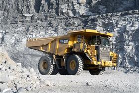 Easton Quarry: A Caterpillar 775G enters the pit at Easton Quarry.