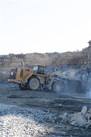 Hawley Quarry: A Caterpillar 988k sorts shot rock.