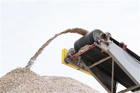 Hazleton Quarry & Eckley Asphalt: Aggregate coming off of a stacker to a stockpile.