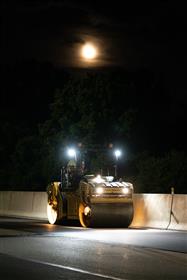 Haines & Kibblehouse, Inc.: A Caterpillar asphalt roller works on I-76. 