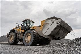 Douglassville Quarry: A Caterpillar 982M moves finished product around the crushing plant at Douglassville Quarry.