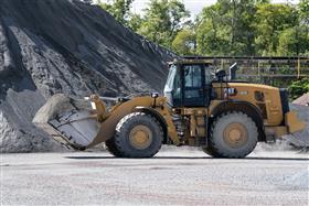 Dagsboro Stone Depot: A Caterpillar 982M moves material around to various stockpiles at Dagsboro Stone Depot. 