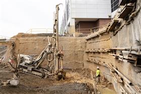 Structures Division: A Structures Division crew installs micropiles at Lehigh Valley International airport. 