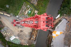 Structures Division: A Structures Division crane from above on the SR443 realignment project. 