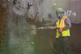 Structures Division: A Structures Division team member sprays shotcrete. 