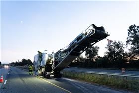 Haines & Kibblehouse, Inc.: A milling crew with a Roadtec milling machine works along I-295 in Bucks County, PA.