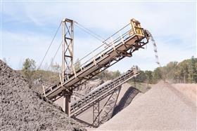 Pikes Creek Quarry & Asphalt: Stockpiles of aggregate at the crushing plant.