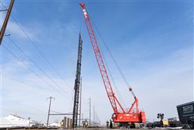 Haines & Kibblehouse, Inc.: A Manitowoc crane assist with driving sheet piles on I-95 in Philadelphia, PA. 